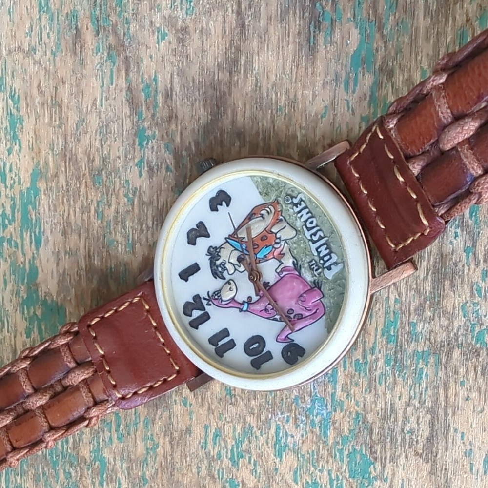 FOSSIL I VTG Limited Edition Collectible 1993 Flintstones Watch w/ Leather Band